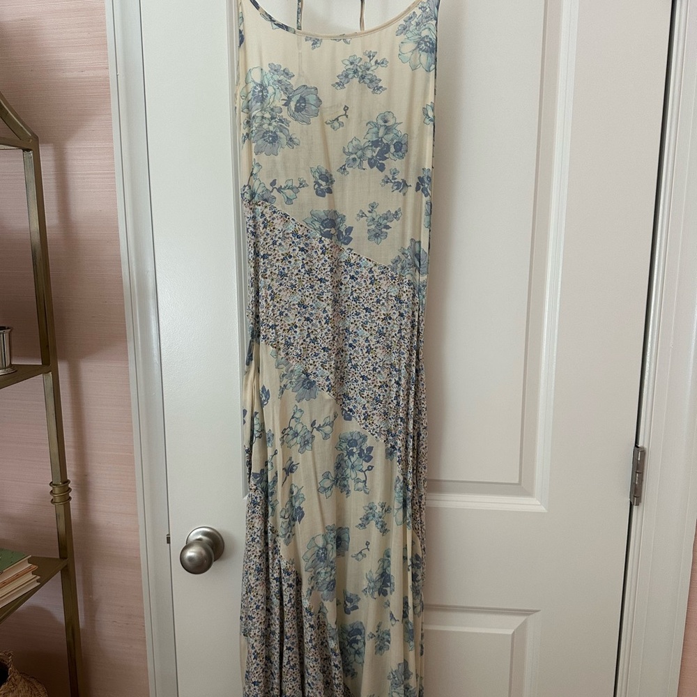 Free People Floral Maxi Dress in Cream and Blue